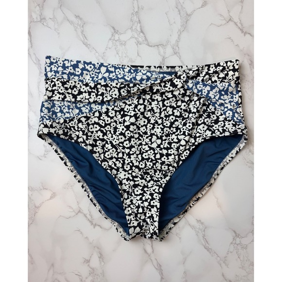 Lands' End Other - Lands End High Waisted Floral Bikini Bottoms Navy White Size 12 Beachwear Swim